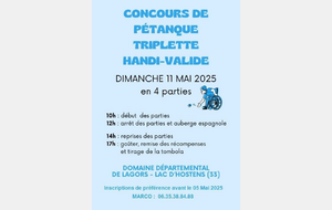 Concours de pétanque triplette Handi-Valide du Dimanche 11 mai 2025
