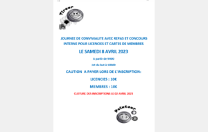 Concours interne du 08 Avril 2023, Rdv 09h00, jet du but 10h00 